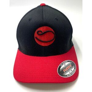 Flexfit Hat La Tee Da 5 Panel Small Medium Black Red Logo Yupoong
